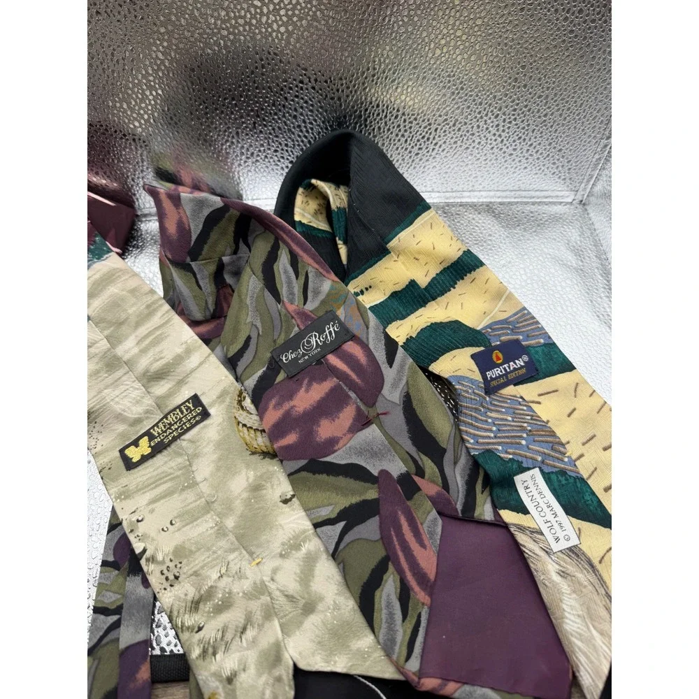 Vintage Mens Necktie Lot 3 Wembley Wolf Country Marc Dennis Chez Roffe Puritan
